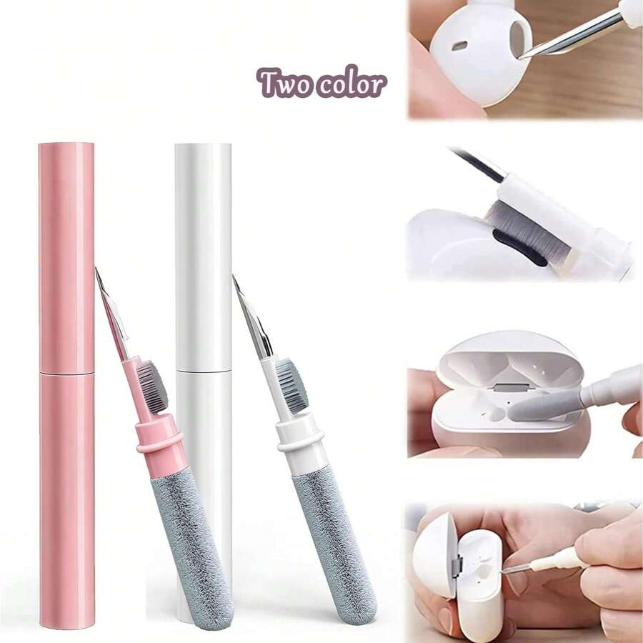 1件裝 粉色/白色 3合1耳機清潔刷套組，相容 Apple Earbuds (Pro 1/2)，含矽膠防塵塞，便攜式無線耳機收納盒清潔工具，藍牙耳機清潔筆，多功能清潔套件附軟毛刷，適用於華為、藍牙耳機