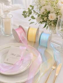Gulungan Pita Organza Gaya Fantasi, Pita Tulle Transparan Berwarna-warni, Cocok untuk Hiasan Kado, Dekorasi Pernikahan, Pembungkus Buket, Dekorasi Meja Pesta, Kerajinan Bunga DIY, dan Berbagai Kegunaan Dekoratif Lainnya - Beraneka warna - View 1