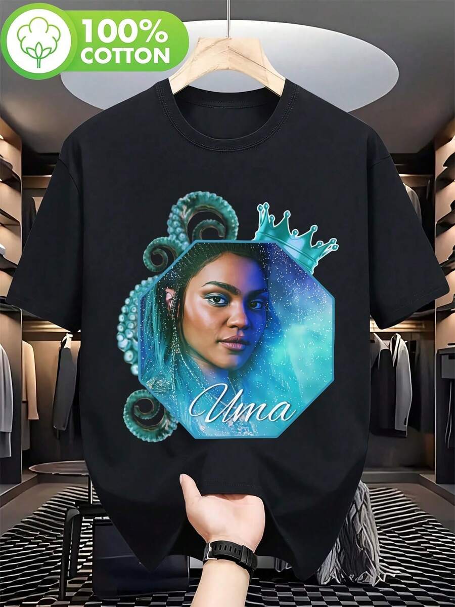 Uma Princess - Descendants 3 Camiseta Clásica _ Unisex Blanca para Hombre, Estilo Anime, para Uso Diario, Viajes Casuales, Deportes, Cómoda para Entusiastas de Deportes Extremos, Cuello Redo - Negro - Ver 1