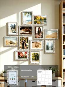 12pcs Wooden Photo Frame Set - Commemorative Frames With Wall Layout Template, Multifunctional Desktop Display And Wall Decor Frames, Customizable Home Decor Accessories - 12Pcs Frame Layout Guide - View 13
