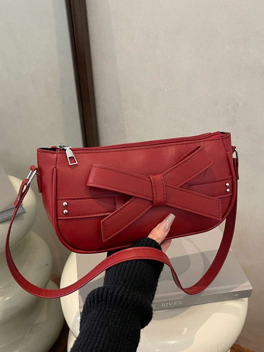 Nuevo bolso de hombro versátil con textura de cadena, bolso de axila para mujer - Burdeos - Ver 1
