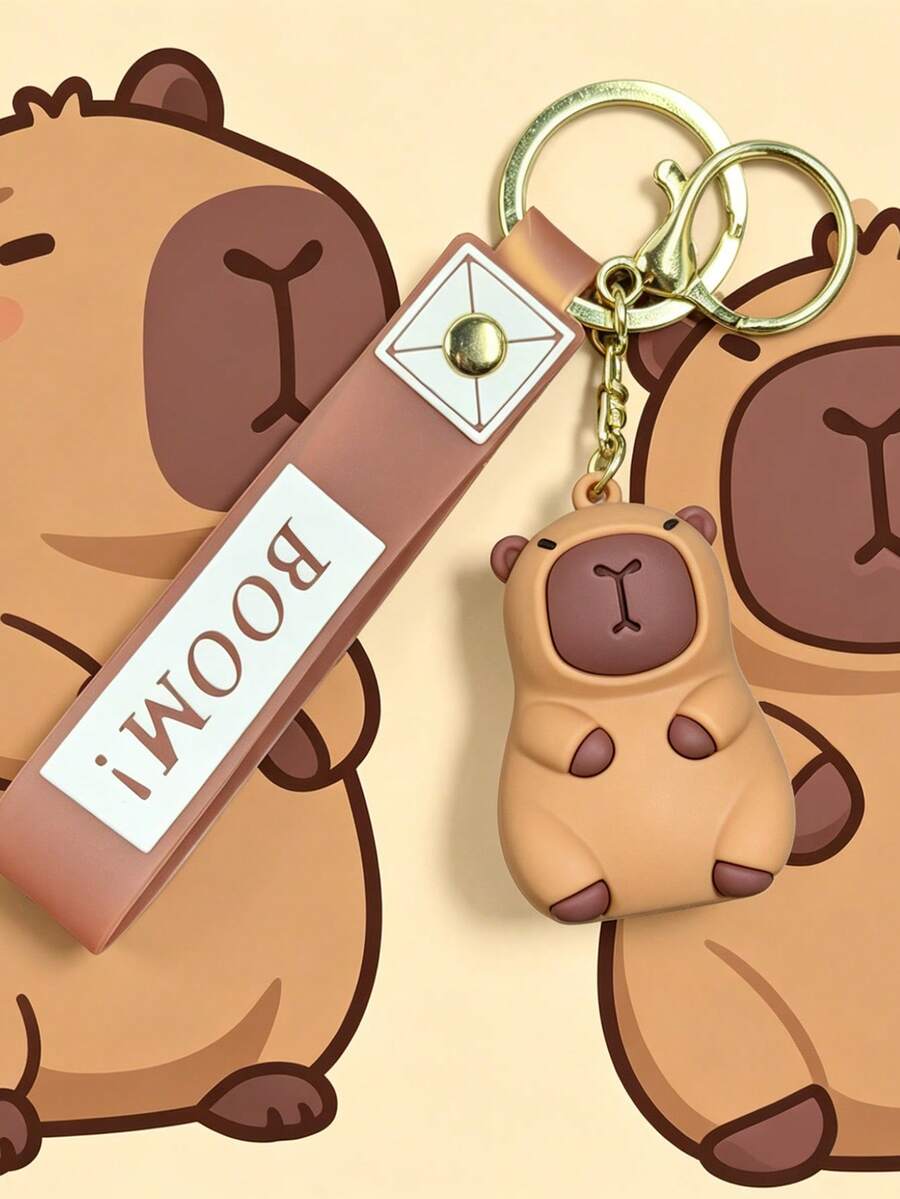 Cartoon Capybara Silicone Keychain With Strap, Kawaii Animal Bag Charm Key Ring - Multicolor - View 1