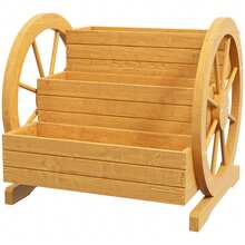 Planter On Wheels In The Shape Of A Wagon Wheel, 61 X 62 X 57 Cm, Weatherproof And Water-Repellent, 3 Levels With Drainage Holes, Made Of Fir And Teak Wood. - C - View 8
