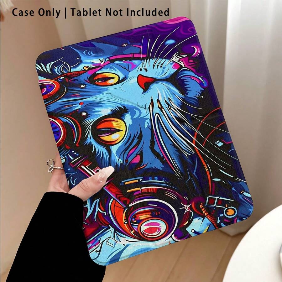 Casing Pelindung Tablet dengan Motif Kucing, Headphone, dan Pola Lainnya, Dilengkapi Stand, Kompatibel dengan Honor 8/9/10/X8/X8A/X9/X8Pro/X9Pro, MatePad SE 11 Inch/MatePad 11 Inch/11.5 Inch, MatePad Pro, Apple Generasi ke-10/11 2025 (A16), Galaxy Tab A7/A9, dan Model Populer Lainnya