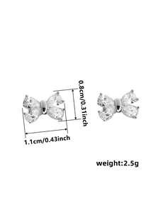 1 Pair Children's Elegant Cubic Zirconia Bow Stud Earrings, Suitable For Girls' Daily Wear, Party Jewelry Or Birthday Gift - 10# - View 6