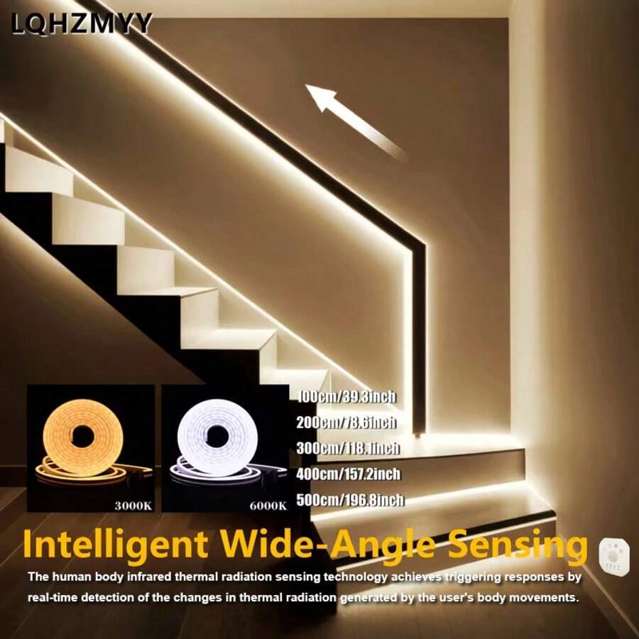 LQHZMYY 1-5m LED Motion Sensor Light Strip With Human Body Sensor Switch, Neon Chasing Flowing Water Effect, Flexible Strip, 3000K/6000K Optional, Light Flowing Meteor Effect, Chasing Light With USB Interface, Suitable For Staircase Chasing Light, Corridor Flowing Light, Balcony, Indoor/Outdoor Use, Modern Lighting Design|Flexible Neon Light Flexible Strip|Staircase Light