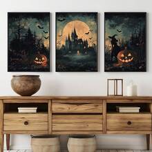 3er Set Leinwandkunst, gerahmte Wanddekoration, Galerie Set, Vintage Halloween Hexe, Kürbis & Fledermaus Ölgemälde, dunkler gotischer Horror Herbst Dark Academia Stil Leinwandkunst, Retro verwitterte seltsame Ästhetik rahmenloses Poster Set, Bestseller dekoratives Gemälde Set, geeignet für moderne Wohndekoration, Raumdekoration, Wohnheimdekoration, Schlafzimmerdekoration, Badezimmerdekoration - Retro-Kunst - Übersicht 11