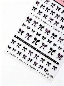1PC Sweet Coquette Flat Nail Art Stickers, Mixed Large & Tiny Black Pink Polka Dot Bow Nail Decals, Self-Stick Nail Decor Accessories For Casual Date Simple Nail Design - Black - View 3