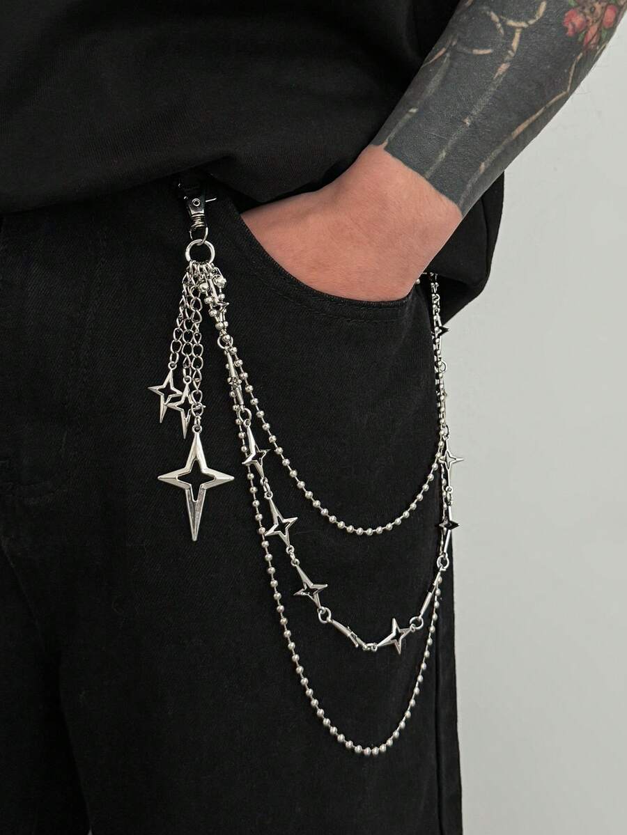 1pc Fashion Star Tassel Pants Chain, Multi-Layer Geometric Body Chain, Used For Pants Decoration, Suitable For Daily Wear, Party, Music Festival, Casual Style Accessory, Ideal Gift For Men, Birthday Gift, Holiday Gift