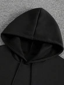 男士黑色連帽衫 定製款，正面簡單字母，背面個性化文字，支持DIY文字，休閒百搭上衣 - 黑色 - 查看 4