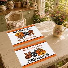 1pc/4pcs/6pcs/8pcs, Home Decor, Pumpkin Pattern Printed Linen Placemats, Suitable For Dining Table, All-Season Decorative, Washable, Kitchen & Dining Room Supplies, Table Mats, Coasters, Kitchen Dining Table Placemats, Home Goods - Multicolor - View 5