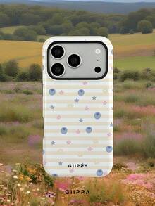 GIIPPA 1件淡黃色橫條紋背景搭配藍莓與小星星圖案設計手機殼，適用於 Phone 17 Pro Max，相容 Phone 16 Pro Max、15 Pro Max、14 Pro Max，韓系高端時尚趣味手機殼，相容 11/12/13/14/15/16 Pro Max Plus，優雅設計男女皆宜，聖誕節、情人節、復活節、婚禮季與生日送女友的完美禮物 - 乳黃色 - 查看 7
