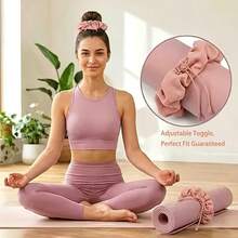 Adjustable Yoga Mat Scrunchie, 2-In-1 Yoga Mat Strap And Hair Tie, Fits All Standard & Extra Thick Yoga Mats, Expands Up To 11" X 11", Pink/Black, NOT Include Mat, ONLY Scrunchie - Adjustable Elastic Mat Scrunchie - View 8