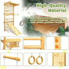 SAILUN Swedish Ladder Wall Bars Wooden 6 In 1 Climbing Frame Includes Pull Up Bar, Gymnastics Rings, Ladder, Slide/Climbing Board, Monkey Bars Play Gym For Adult, 100kg Capacity - Wood Colour - View 3