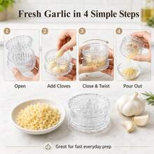Transparent Manual Garlic Twist - Multi-Functional Mincer & Grinder For Garlic, Onion, Ginger, Herbs, Nuts, Impact Resistant Kitchen Gadget & Home Accessory - White - View 6