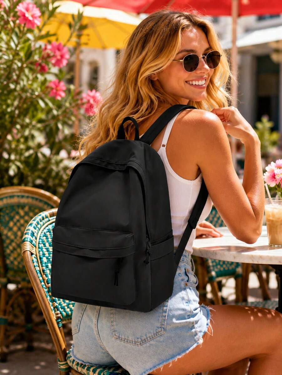 1pc Simple Large Capacity Backpack, Reinforced Stitching Rucksack Daypack For Heavy Duty Varsity Bookbag For Men Outdoor Travel School,School Must-Haves - A - 查看 1