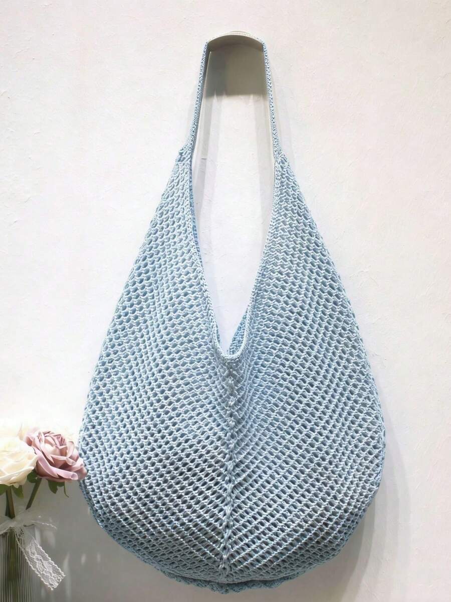 Large Capacity Crochet Shoulder Tote Bag - Lightweight, Multifunctional Knitted Handbag, Suitable For Travel, Beach, Vacation And Daily Use