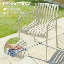 Set Of 4 Stackable Garden Chairs With Slatted Armrests, Ergonomic, Cream White - 白色 - 查看 6
