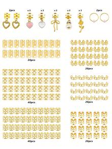 45个心形发圈DIY配饰，空心金属可调节珠子，时尚简约编发，适合女性、约会、情人节 - 金色 - 查看 10