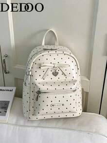Dedoo Nouveau sac à dos décontracté à pois pour femmes, sac à dos de voyage polyvalent pour les trajets, style universitaire, sac d'école - Blanc - Voir 6