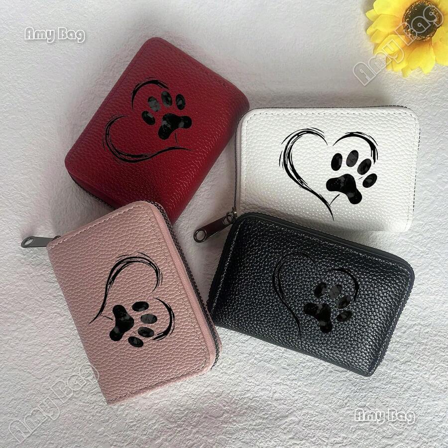 Love Paw Print Card Holder, Lightweight Fashion Wallet, Suitable For Daily Use, Women's Gift Mini Wallet/Purse/Card Holder - Multicolor - View 1