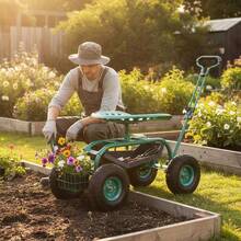 [Free Shipping] Rolling Garden Scooter Garden Cart Seat With Wheels And Tool Tray, 360 Swivel Seat,Green-XY187496 - Multicolor - View 2