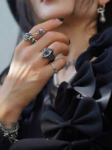 1 buah Cincin Jari Telunjuk Wanita Kreatif Bergaya Vintage, Cincin 3D Gaya Punk Mata Jahat yang Dapat Diatur dan Dibuka - Cincin mata - View 4