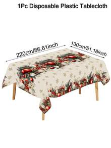 1件裝聖誕桌布 130x220cm 聖誕球與雪花圖案一次性塑料長方形桌巾，鄉村風聖誕派對裝飾，適用野餐、居家廚房餐桌布置，冬季節慶餐桌佈置與禮物靈感 - 聖誕紅灰球 - 查看 13