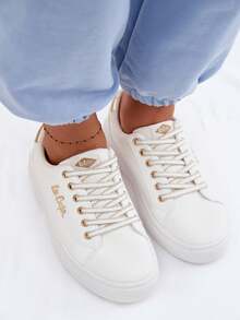 LeeCooper Women's Sneakers On The Platform Comfortable, Fashionable, Urban, With Elegant Lacing And Gold Thread LCW-26-44-4478 White Black - White - View 4
