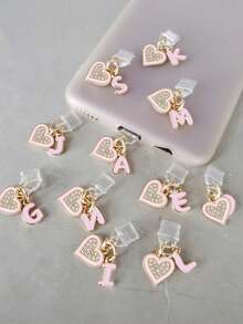Sparkling Diamond Love Letter Type-C Port Dust Plug Charm For Soft Silicone Dust Protector For E-Readers, Phones, Tablets,Playful Accessory, Laptops Cute Tech Accessory, - Pink - View 1