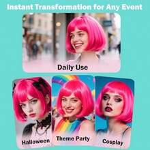 High-Color Short Bob Wig, Holiday Fun Cosplay Party Series Ball Costume Accessory Hairpiece, Women's Daily Wear Fashion Elegant Basic Style Wig - Multicolor - View 2