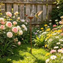 1 pieza Estaca de decoración de jardín de metal con forma de cuenco de agua para pájaros vintage y oxidado, adorno de baño y comedero para pájaros para exterior, patio, césped y parterre, regalo de jardinería para amantes de los pájaros - Decoración de jardín - Ver 1