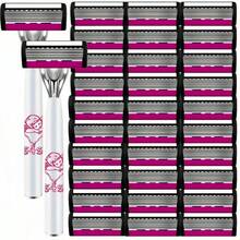 Women Manual Shaver Set 1/2 Handle+3/30 Blades , Portable Painless Body Hair Removal Razor For Travel Shower Use,Travel Essential Body Grooming Tool - Safety Tazor + Blade - View 2