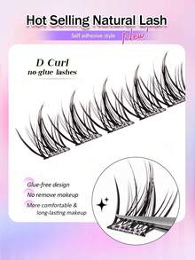 MEM 100Pcs Glueless Self-Adhesive D Curl Manga Cluster Lash Kit, 8-16mm Mixed Length Soft Natural No-Glue DIY Lash Extensions, Ideal For Daily, Wedding, Date & Party Makeup - D - View 5