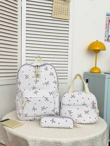 1 Set Back To School Backpack Set - College Style Bow/Polka Dot Pattern, Includes Backpack, Lunch Bag And Pencil Case, With Laptop Compartment, Adjustable Shoulder Straps And Multiple Pockets, Large Capacity School Backpack Set, Multi-Functional Daypack Set, Suitable For Girls/College Students/Graduate Students Daily Use/Vacation/Travel/Back To School - 2327 - View 14