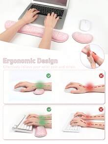 2pcs Keyboard Wrist Pad, Ergonomic Mouse Pad Wrist Support Memory Foam Anti-Slip Rubber Base Easy To Type And Relieve Wrist Pressure Suitable For Home Office Gaming Computer Notebooks - View 6