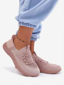Women's Comfortable And Airy Textile Slip-On Sports Shoes With Elastic Elastic Bands Beige Pink Black White - Pink - View 7