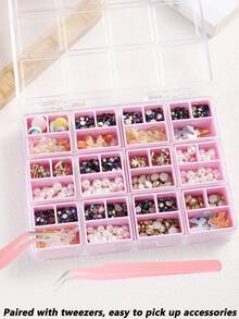 Nail Art Storage Box Set -Include 1pc Nail Art Storage Box And 1pc Nail Tweezers, Removable Compartment Rhinestones Accessories Container Box,Suitable For Nail Accessories, Rhinestones, Jewelry - Multicolor - View 2