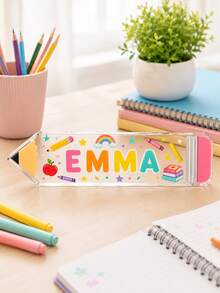 Customized Pencil-Shaped Acrylic Block, Printed With Name, Personalized Back-To-School Gift, Student Exclusive Desk Decor, Transparent Acrylic Nameplate, Classroom Supplies Decoration - Multicolor - View 4
