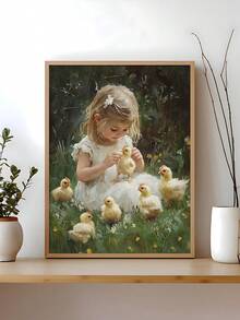 1pc Goose Girl Prints, Rustic Farmhouse Moody Girl With Ducks Painting,Shepherdess Lamb Art, Ideal Gift,Suitable For Bedroom,Living Room,Office,Wall Arts,Wall Decor,Home Decor,Room Decor,Canvas Wall Art,Posters, Wall Art With Frame, Optional Frame ﻿ - 1PCS - View 3