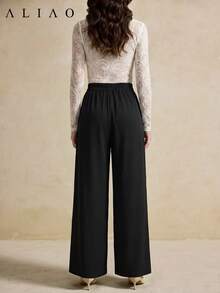 ALIAO Autumn/Winter Metal Decor Urban Minimalist Commuter Casual Versatile Wide Leg Long Pants - Black - View 6