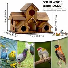 Bird House&Bird Feeder.Bird House For Outside,Hummingbird House With 6 Hole,Bluebird Finch Cardinals Hanging Small  Birdhouse,Nesting Box Birdhouse For Backyard/Patio Decor. - D - View 2