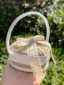 1PC Lace Heart Ring Bearer Basket, Vintage Rustic Wedding Ring Box, Engagement Proposal Jewelry Storage Box Wedding Ceremony Decor - View 4
