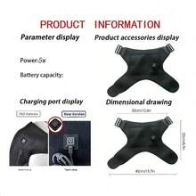 New USB Electric Shoulder Support With 3-Level Heating & Massage, Shoulder Protection Pad, Massage Belt, Gift For Health & Warmth - 黑色 - 查看 4