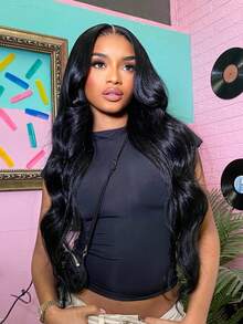 38 40 Inches Body Wave 13x4 HD Transparent Lace Frontal Human Hair Wigs Pre Plucked With Baby Hair 200% Density Water Wave Lace Front Wig For Women Natural Black Color - Natural Black - 查看 5