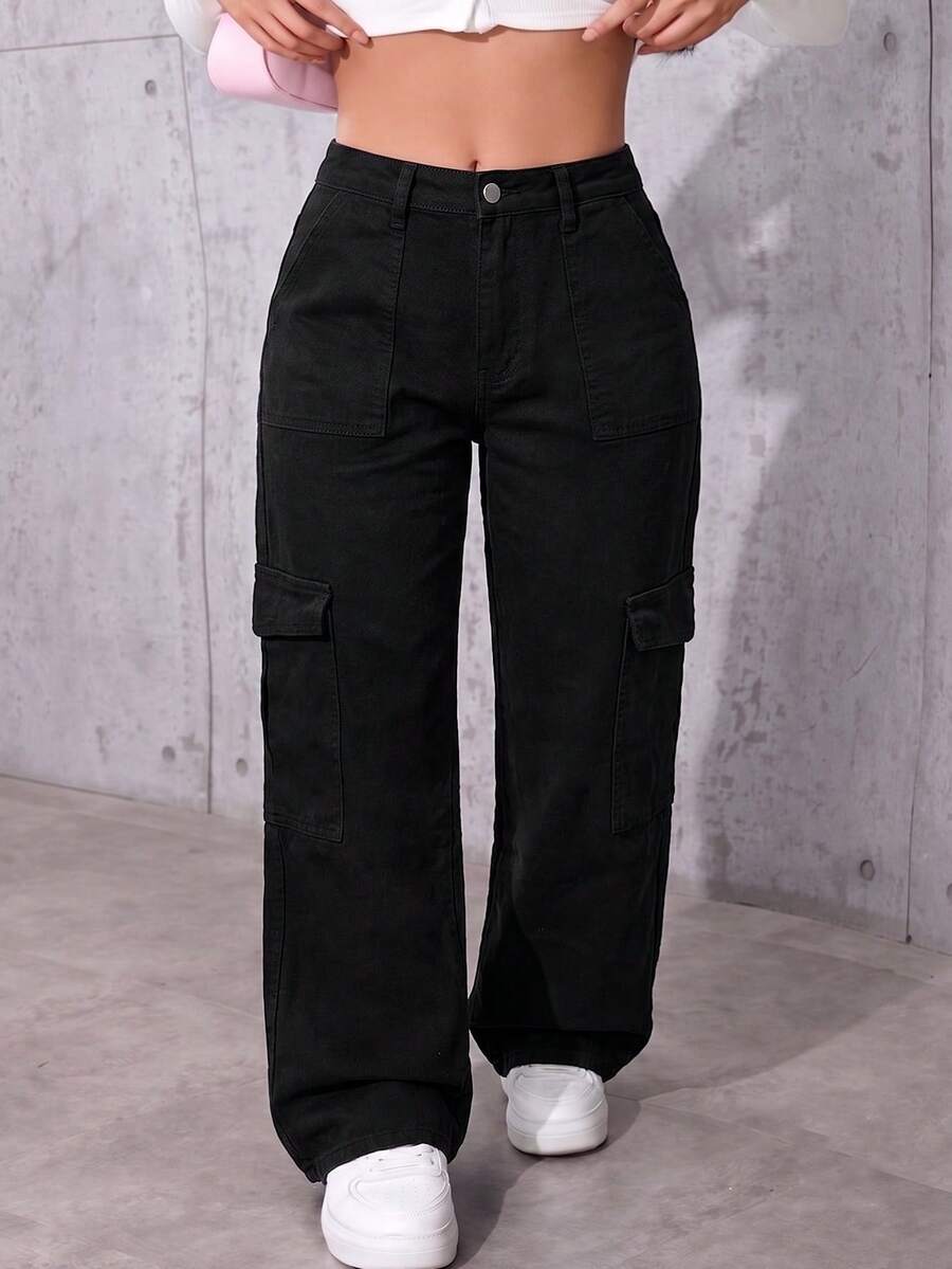 Women's Casual Light Wash Ripped Denim Shorts With Button Closure And Frayed Hem, Straight Leg Medium Stretch Jean Shorts Perfect For Summer Outfits - Black - View 1