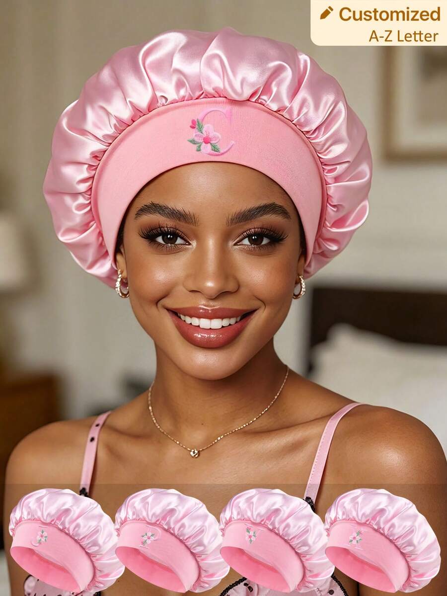 New Summer Floral Sleep Bonnet For Women – Lightweight Satin Hair Wrap Cap, Daily Night Sleep Hair Care - Pink - View 1