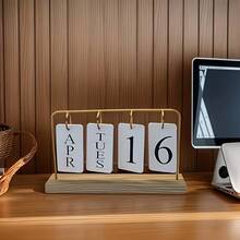 Flip Perpetual Calendar, Metal Frame Wooden Base Perpetual Calendar, Replaceable Date Display - Suitable For Home And Office Decor, Desktop Decorative Calendar With Reusable Page Cards, Durable Material, High-End Exquisite Minimalist Desktop Calendar Decoration Ornament - View 4