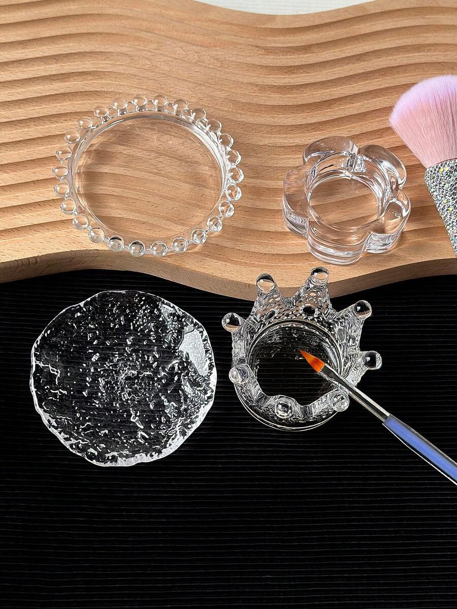 1pc Glass Petal Plum Blossom Pearl Edge Crown Nail Art Palette Premium Decor - Clear - View 1