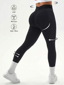 Women's Outdoor Sports Leggings, Multifunctional For Daily Wear, Slim Fit, Butt-Lifting Design, Lightweight & Breathable Moisture-Wicking - Black - View 2